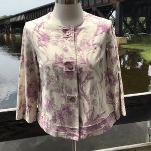 J. Jill Lavender and Cream Floral Button Up Jacket